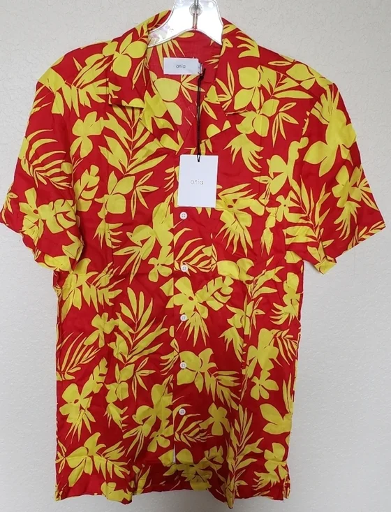 Mens Onia Vacation Shirt Flame Button Down NWT - Picture 2 of 6